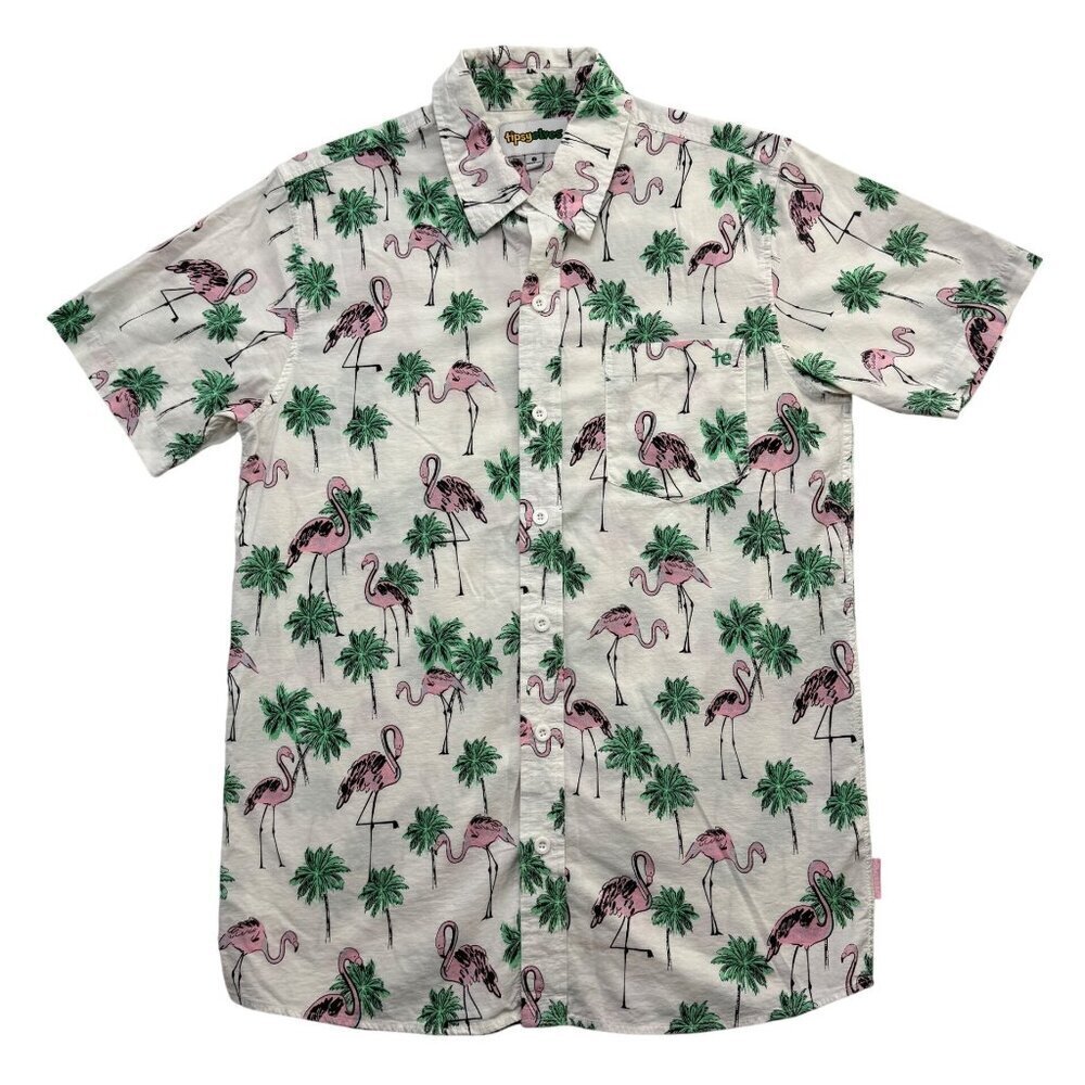 Tipsy Elves Flamingo Aloha SS Shirt Palm Trees Hawaiian Tropical Novelty Mens‎ S